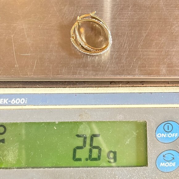 14K & Sterling Silver 925 Cubic Zirconia Elongated Hoop Earrings Size 1" Length - Picture 13 of 13